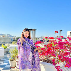 Purple Paisley Printed Kurti with White Straight Pants