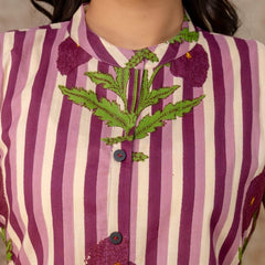 Sleeveless Striped Floral Co-Ord Set in Mauve, Green & Yellow