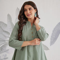 Solid Relaxed Fit Co-Ord Set in Sage Green & White