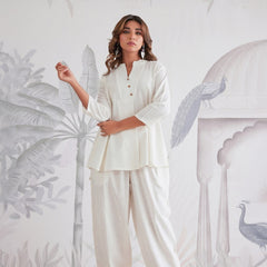 Solid Relaxed Fit Co-Ord Set in Sage Green & White