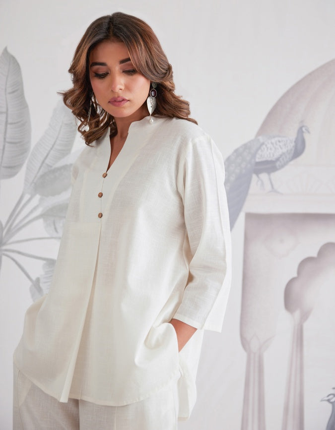 Solid Relaxed Fit Co-Ord Set in Sage Green & White