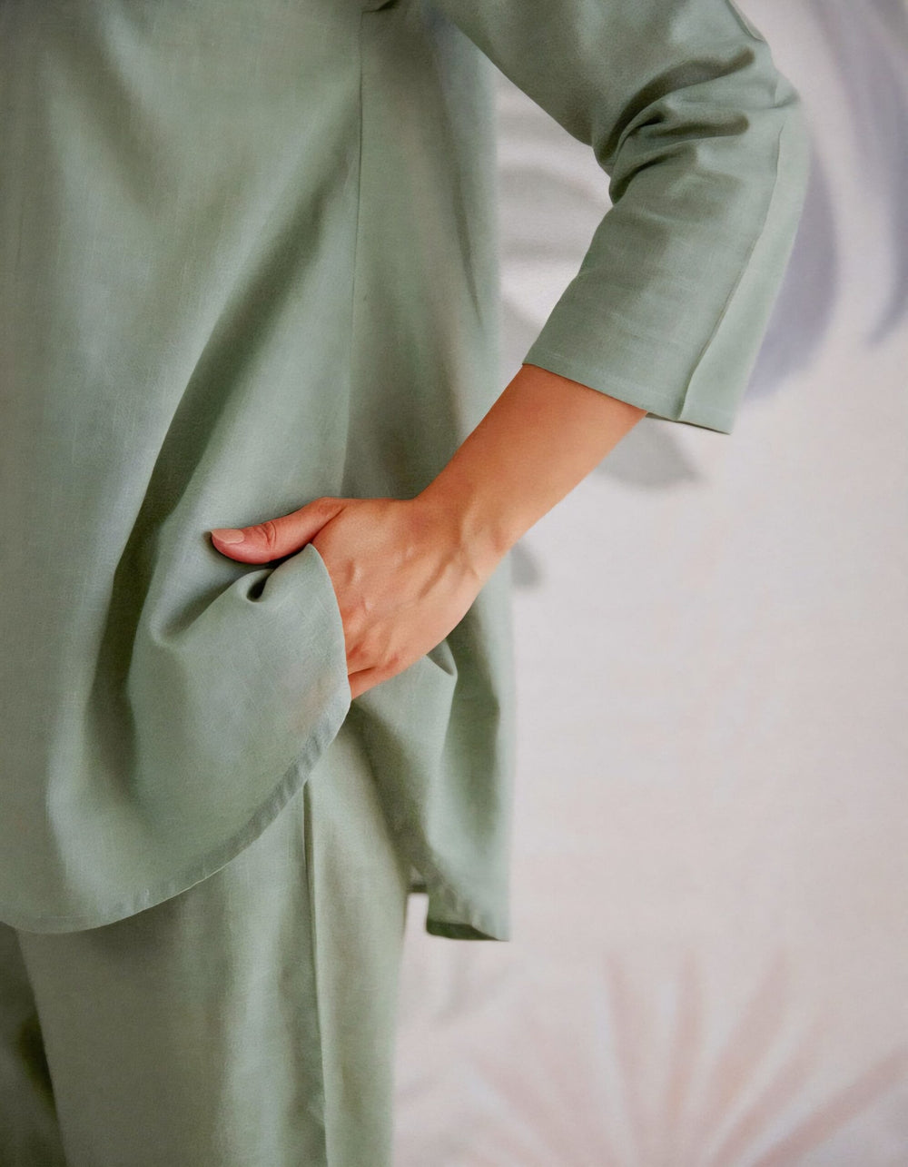 Solid Relaxed Fit Co-Ord Set in Sage Green & White