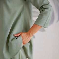 Solid Relaxed Fit Co-Ord Set in Sage Green & White