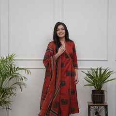 Elephant Print Cotton Kurta Set with Dupatta