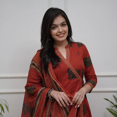 Elephant Print Cotton Kurta Set with Dupatta