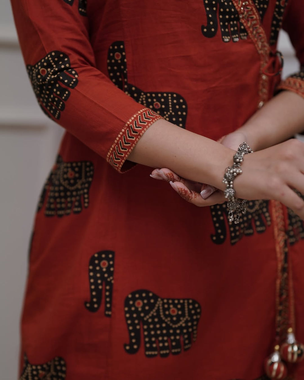 Elephant Print Cotton Kurta Set with Dupatta
