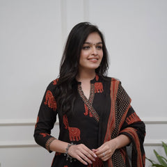 Elephant Print Cotton Kurta Set with Dupatta