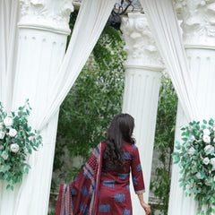 Elephant Print Cotton Kurta Set with Dupatta