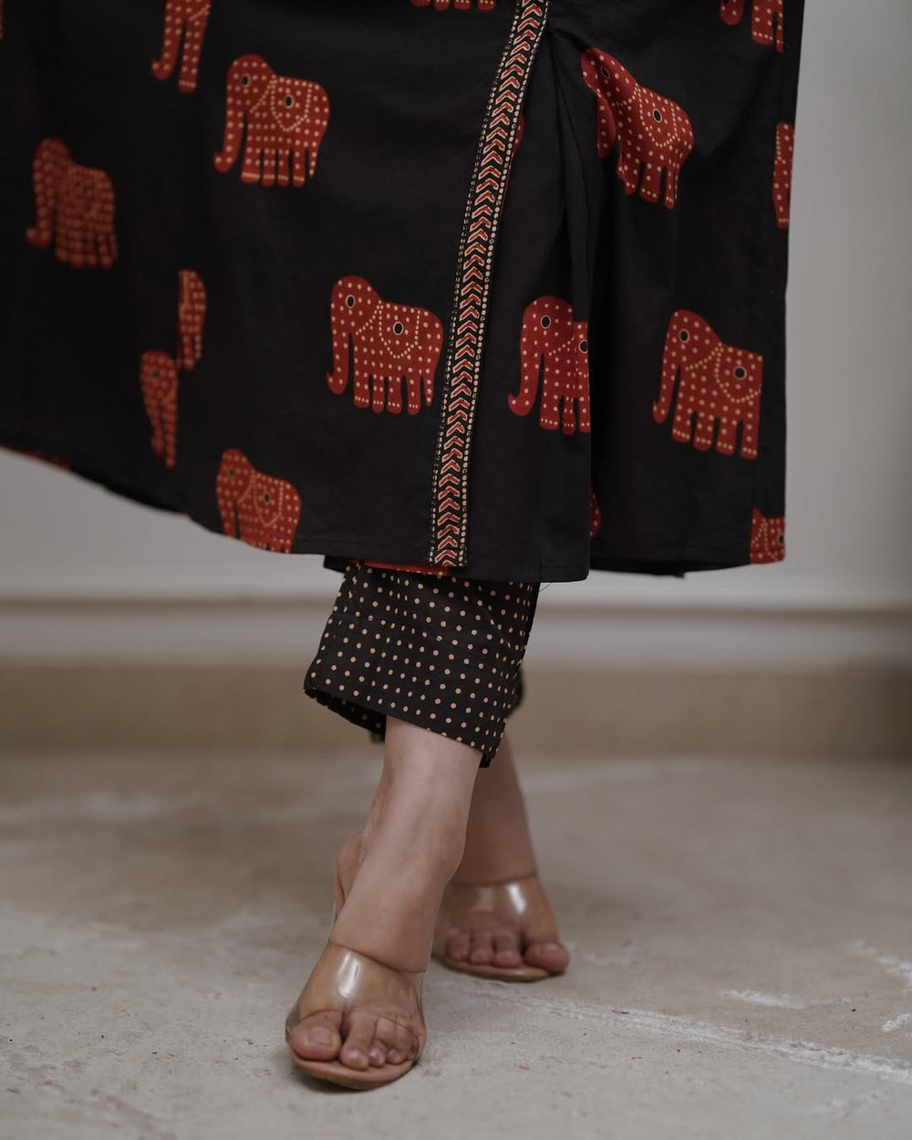 Elephant Print Cotton Kurta Set with Dupatta