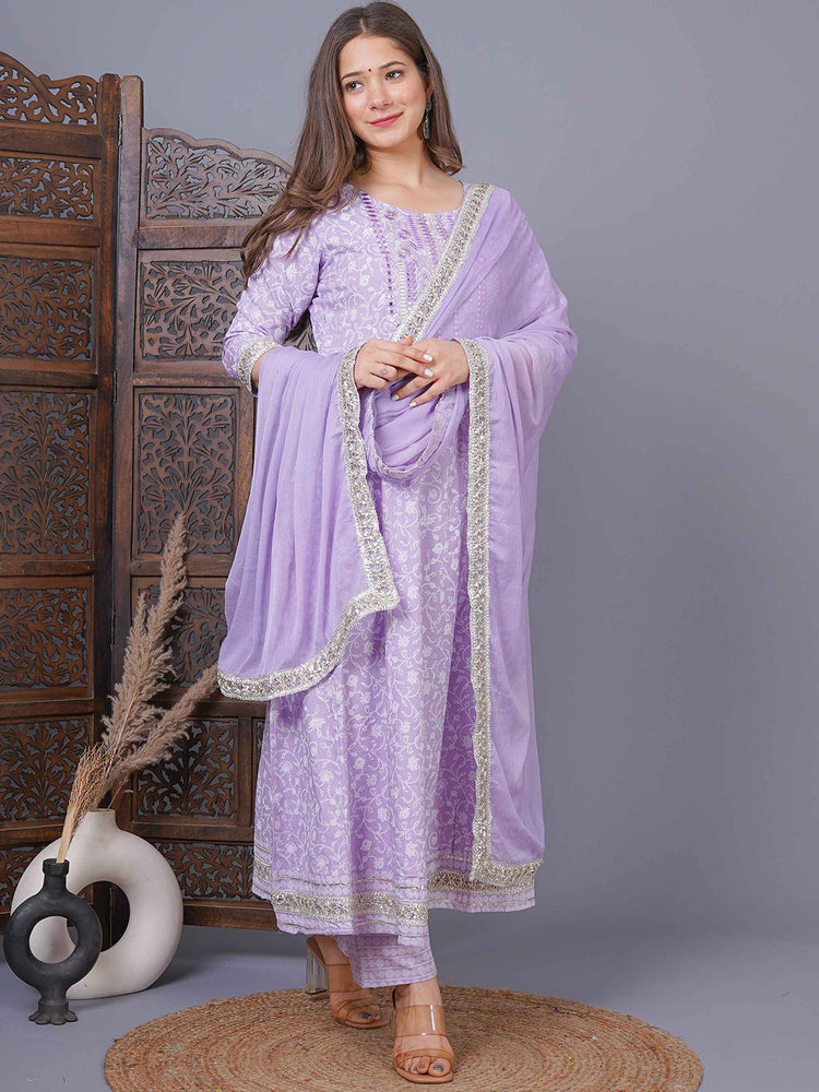 Lavender Cotton 3-Piece Kurta Set for Women