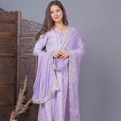 Lavender Cotton 3-Piece Kurta Set for Women