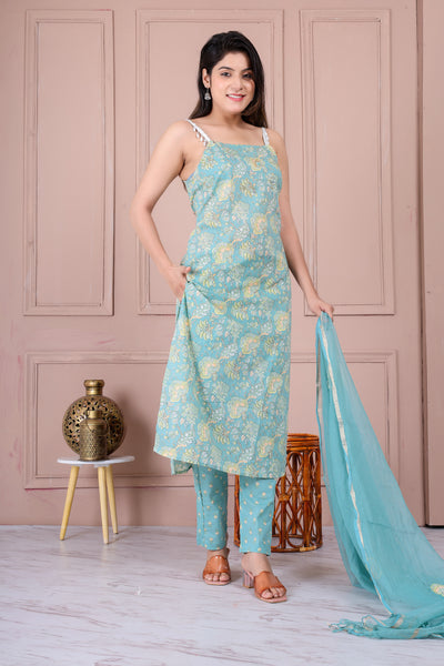 Elegant Cotton Suit Set with Kota Doria Dupatta