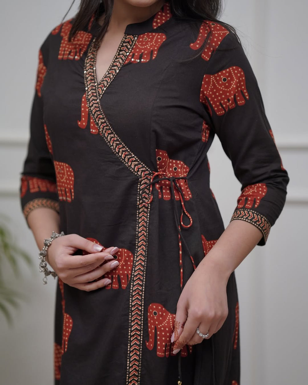 Elephant Print Cotton Kurta Set with Dupatta