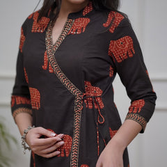 Elephant Print Cotton Kurta Set with Dupatta