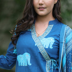 Elephant Print Cotton Kurta Set with Dupatta