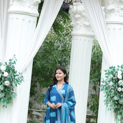 Elephant Print Cotton Kurta Set with Dupatta