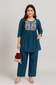 Embroidered Short Kurta Pant Set – Teal Blue, Mustard, Maroon & Light Blue