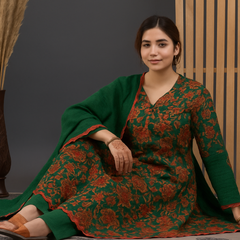 Green Floral Printed Ethnic Kurta Set with Dupatta