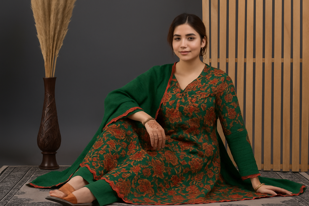 Green Floral Printed Ethnic Kurta Set with Dupatta
