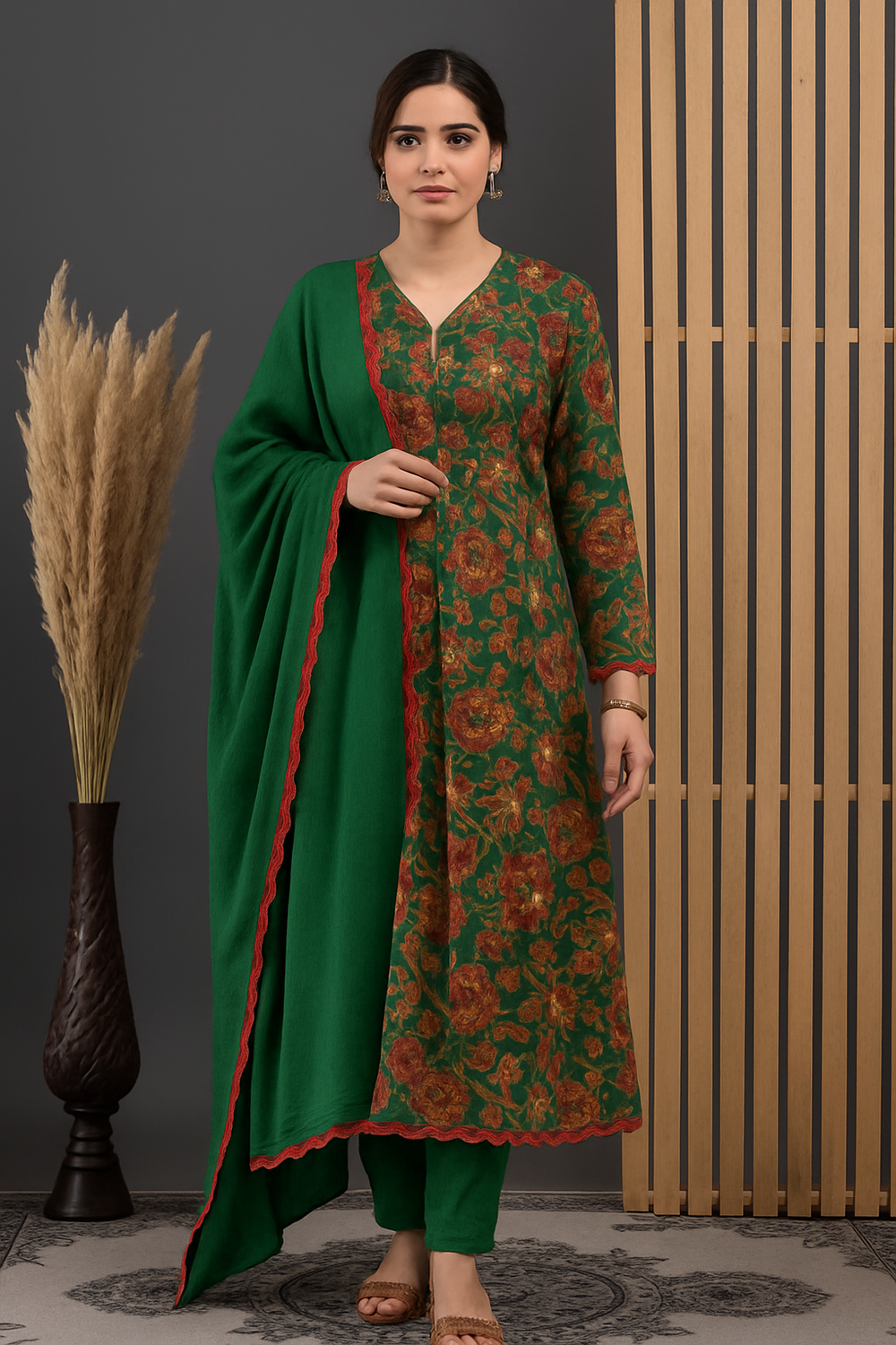 Green Floral Printed Ethnic Kurta Set with Dupatta
