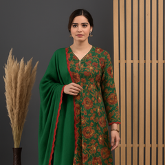 Green Floral Printed Ethnic Kurta Set with Dupatta