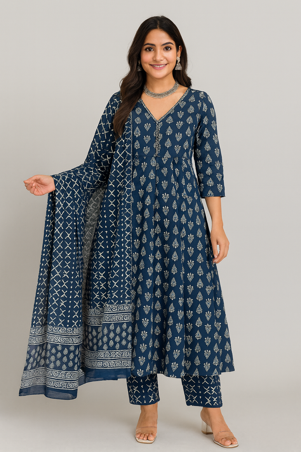 Ajrakh Print Anarkali Kurta Set with Dupatta