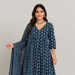 Ajrakh Print Anarkali Kurta Set with Dupatta
