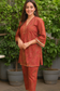 Rust Paisley Printed Kurta Set with Gold Lace Detailing