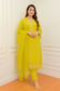 Embroidered Cotton Suit Set with Dupatta in Yellow & Pink