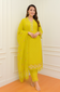 Embroidered Cotton Suit Set with Dupatta in Yellow & Pink