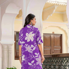 Women’s Floral Printed Cotton Kurta Set with Pants