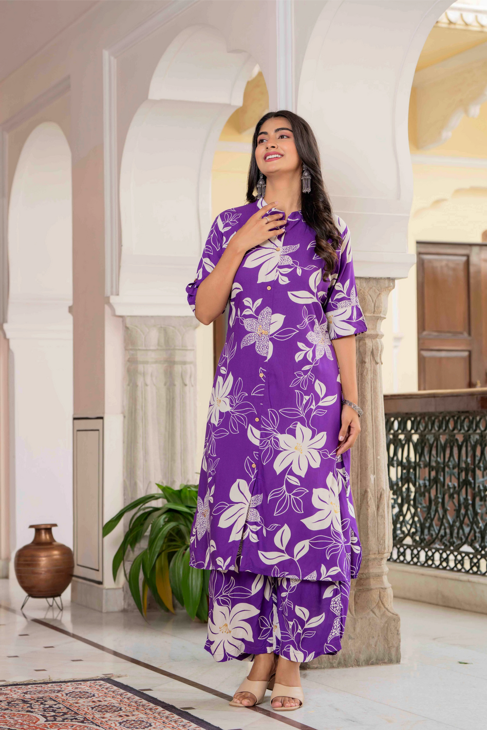 Women’s Floral Printed Cotton Kurta Set with Pants