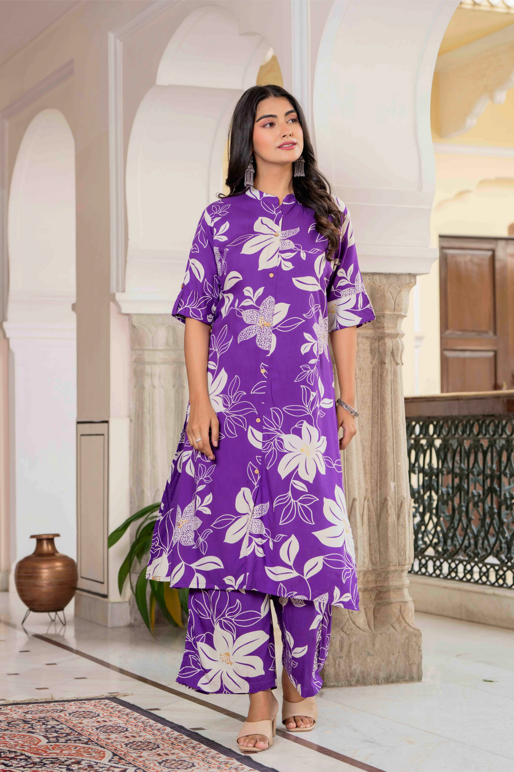 Women’s Floral Printed Cotton Kurta Set with Pants