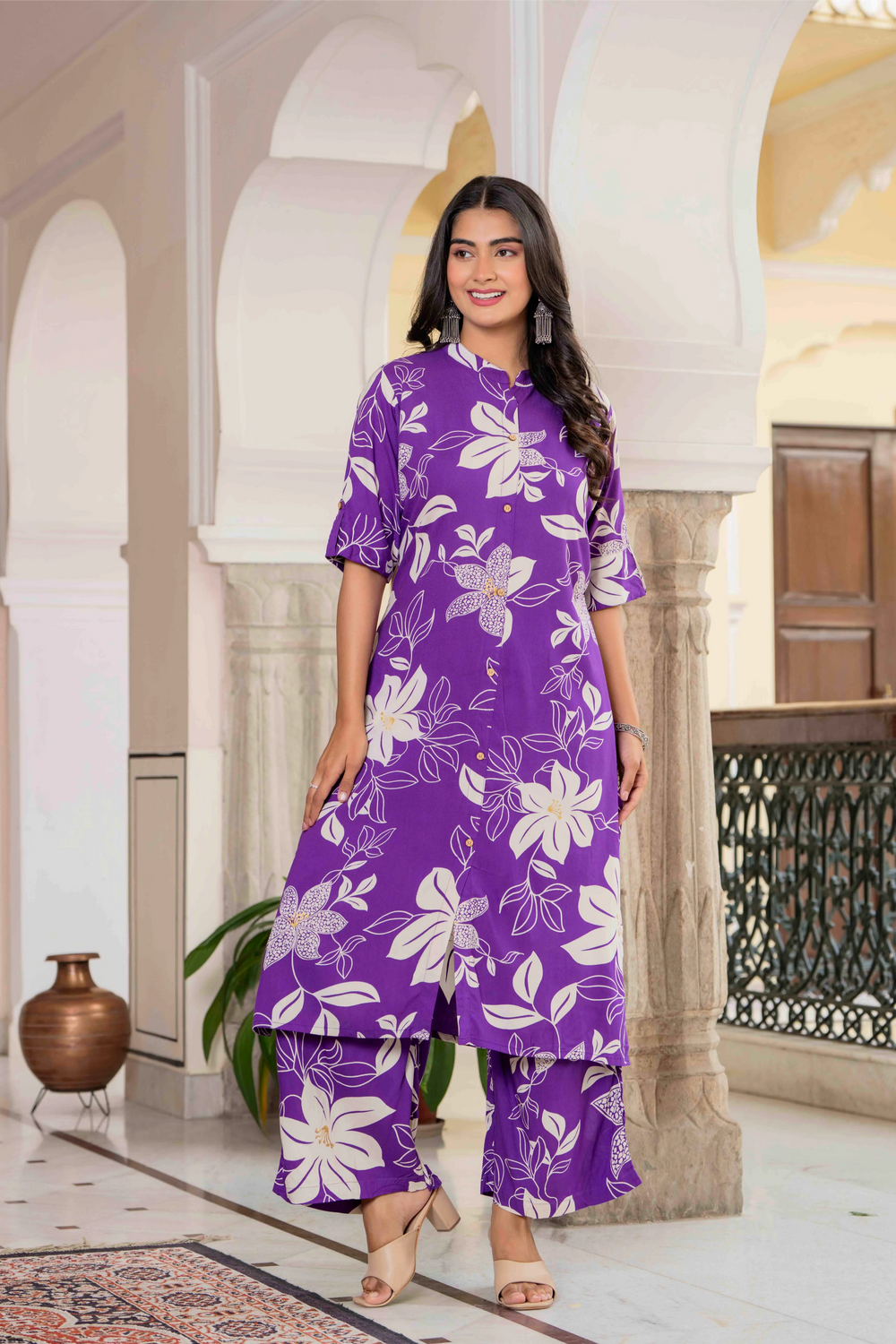 Women’s Floral Printed Cotton Kurta Set with Pants