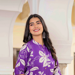 Women’s Floral Printed Cotton Kurta Set with Pants