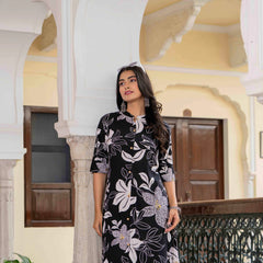 Women’s Floral Printed Cotton Kurta Set with Pants