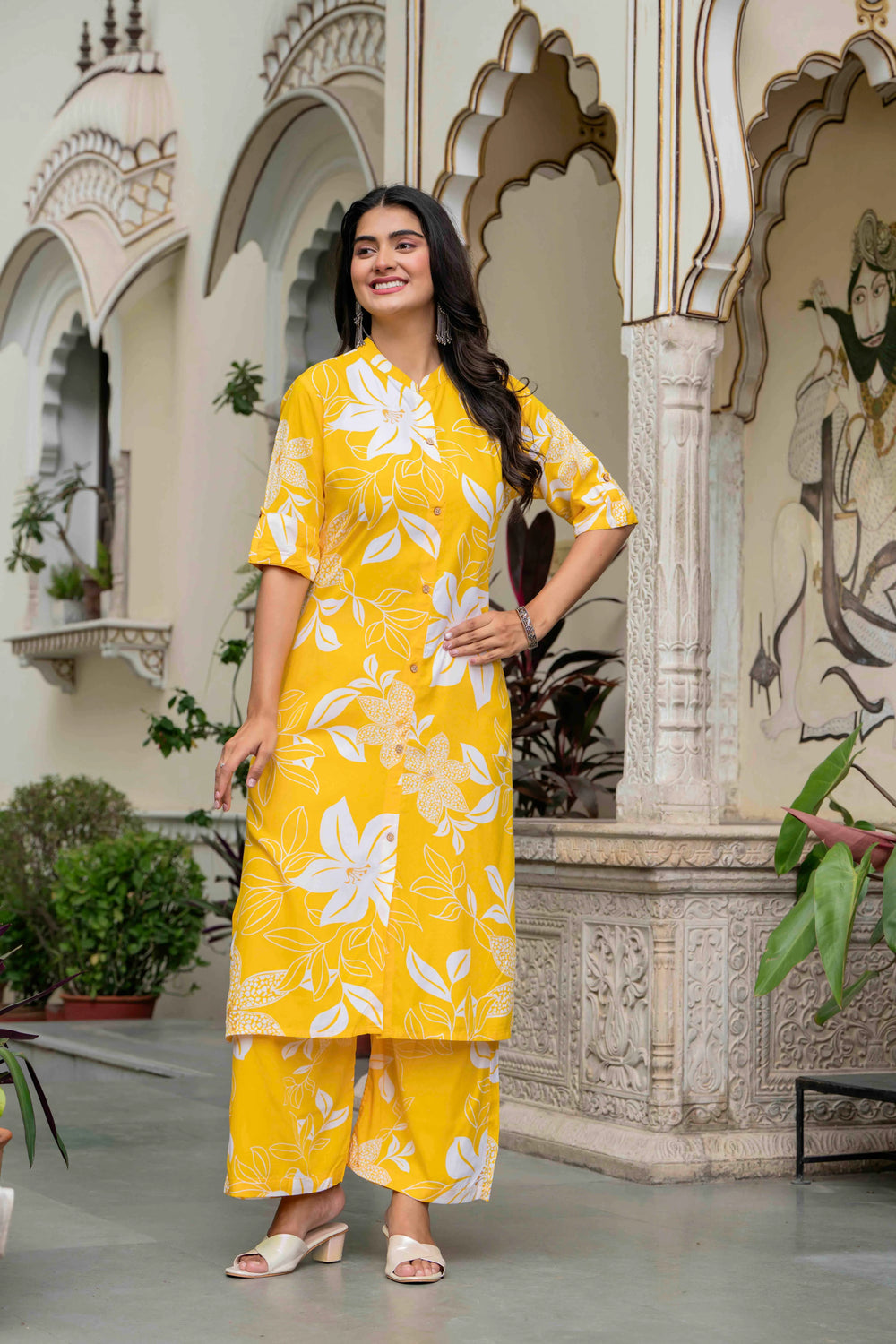 Women’s Floral Printed Cotton Kurta Set with Pants