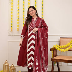 Premium Cotton A-Line Suit Set | Embroidered Elegance with Dupatta