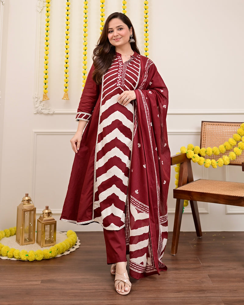 Premium Cotton A-Line Suit Set | Embroidered Elegance with Dupatta