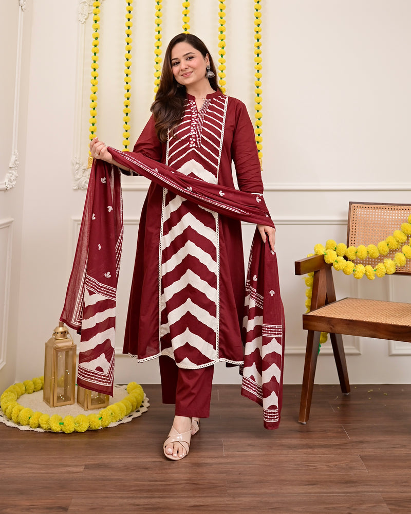 Premium Cotton A-Line Suit Set | Embroidered Elegance with Dupatta