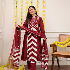 Premium Cotton A-Line Suit Set | Embroidered Elegance with Dupatta