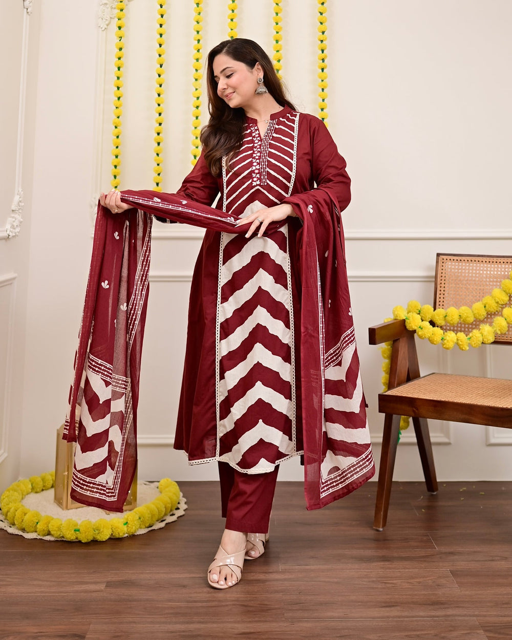 Premium Cotton A-Line Suit Set | Embroidered Elegance with Dupatta