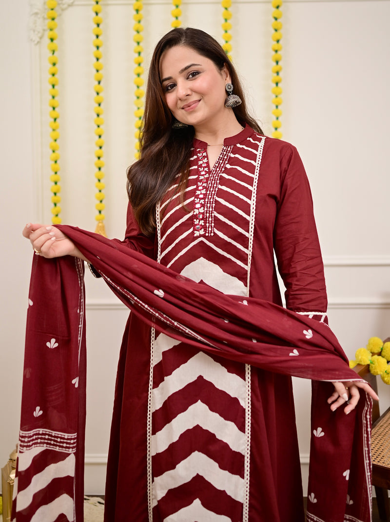 Premium Cotton A-Line Suit Set | Embroidered Elegance with Dupatta
