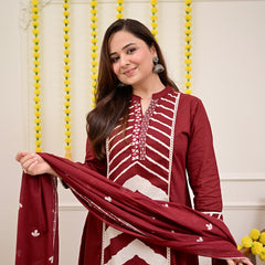 Premium Cotton A-Line Suit Set | Embroidered Elegance with Dupatta