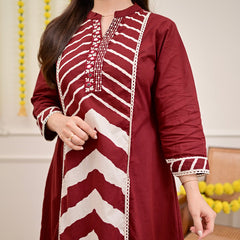 Premium Cotton A-Line Suit Set | Embroidered Elegance with Dupatta