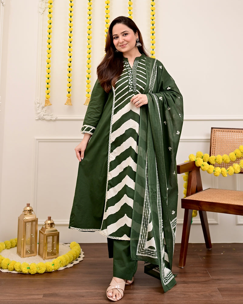 Premium Cotton A-Line Suit Set | Embroidered Elegance with Dupatta