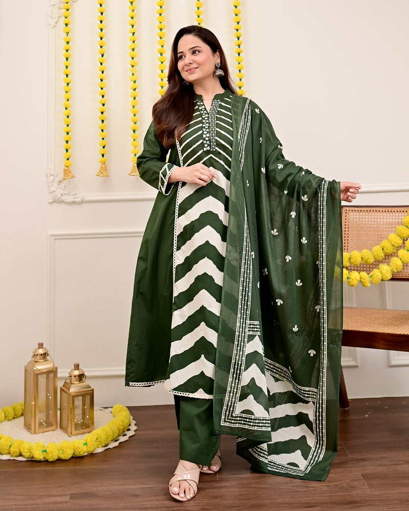 Premium Cotton A-Line Suit Set | Embroidered Elegance with Dupatta