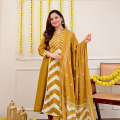 Premium Cotton A-Line Suit Set | Embroidered Elegance with Dupatta