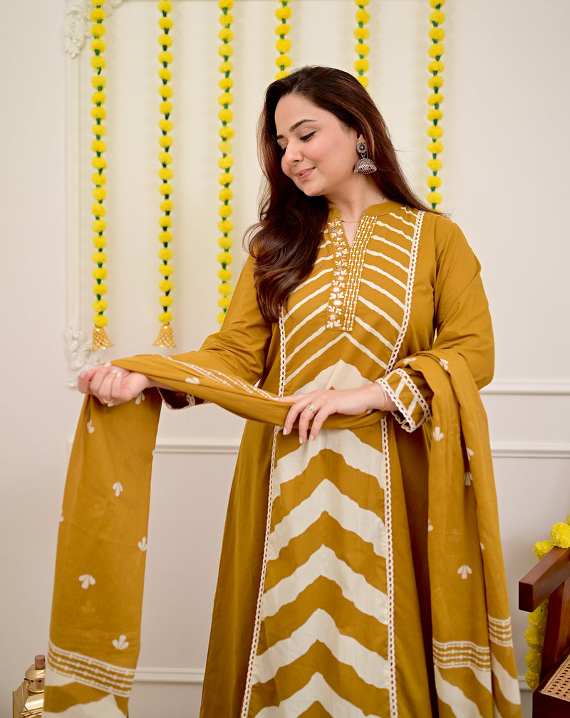 Premium Cotton A-Line Suit Set | Embroidered Elegance with Dupatta