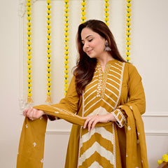 Premium Cotton A-Line Suit Set | Embroidered Elegance with Dupatta